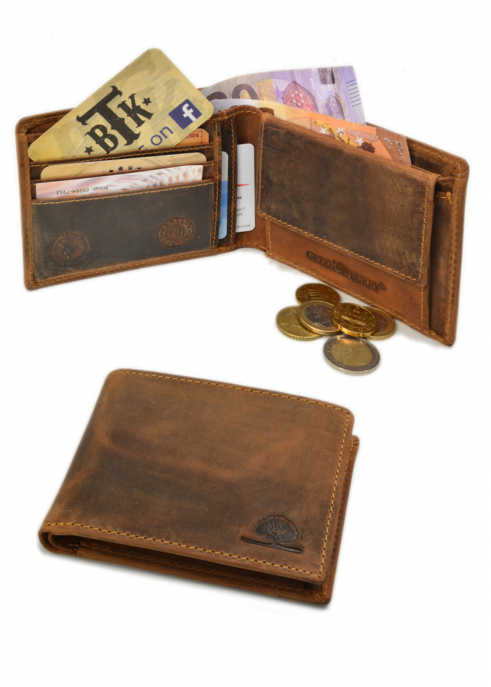Vintage RFID Scheintasche flach brown Leder